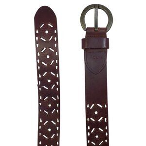 Rolfs Brown Leather Belt with Brass Buckle